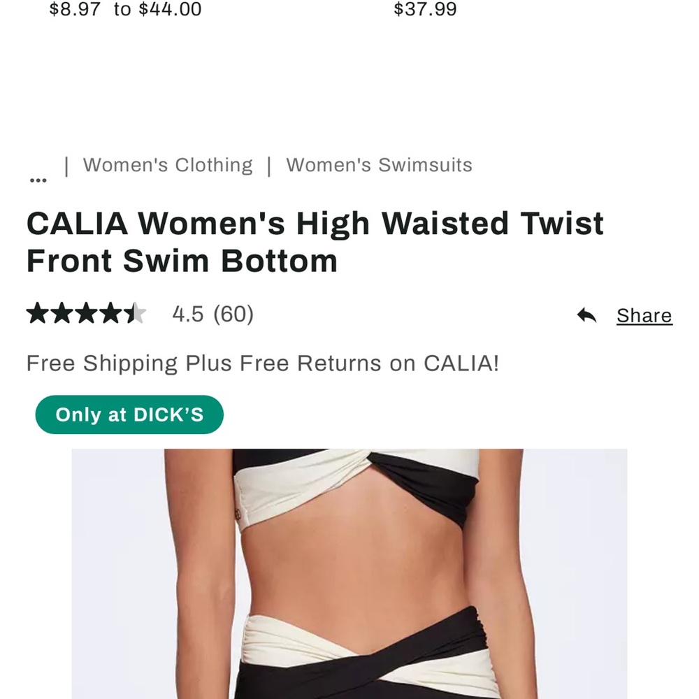 CALIA Carrie Underwood Black and Cream High Waisted Bikini Set Top & Bottom- NWT
